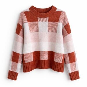 A New Day Rust & Blush Buffalo Check Sweater | Size Medium | Cozy Fall Pullover